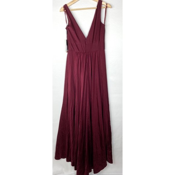 La Femme 28547 Plunge Neck A-Line Gown Sleeveless Slit Maxi Dress Dark Red 12 - Picture 6 of 10